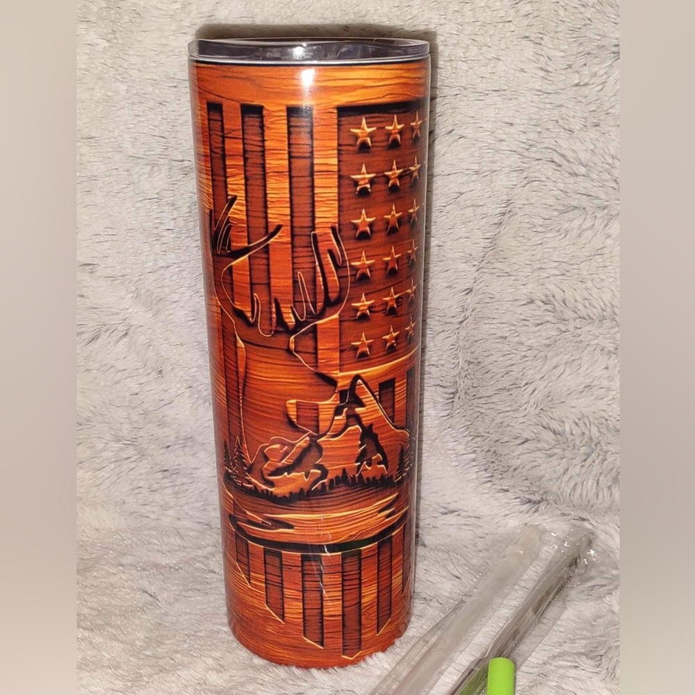 Wood grain hunting style 20oz Straight Stainless Steel Tumbler men’s